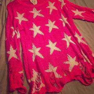 Distressed pink star sweater